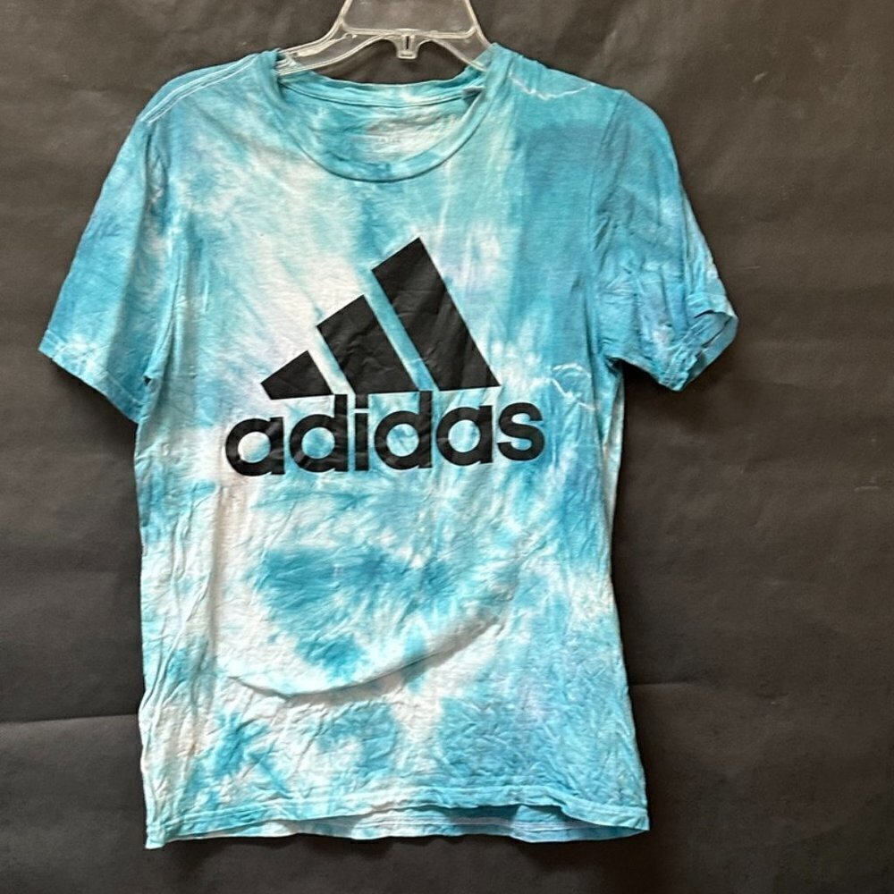 Adidas Small Tee Shirt Blue Turquoise Cotton Tie Dye Tied dyed Short Sleeve Teal